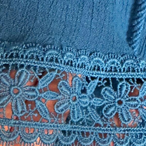 Counterparts Gauze Boho Top Bell Short Sleeve Floral Crochet Trim large - Picture 3 of 5